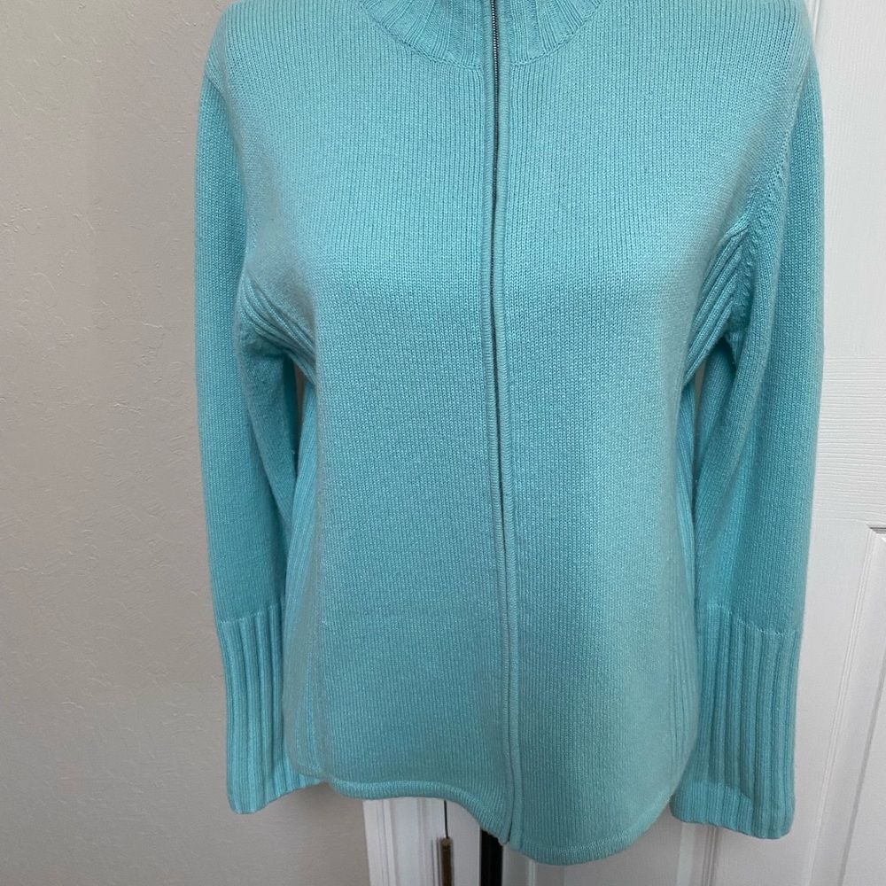 Todd & Duncan cashmere cardigan sweater XL aqua blue